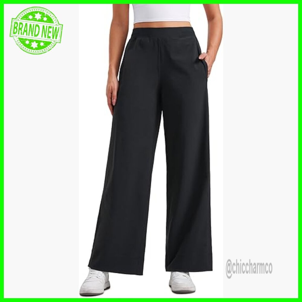 High Waisted Wide Leg Active Pants 30" Inseam Water Resistant Stretch